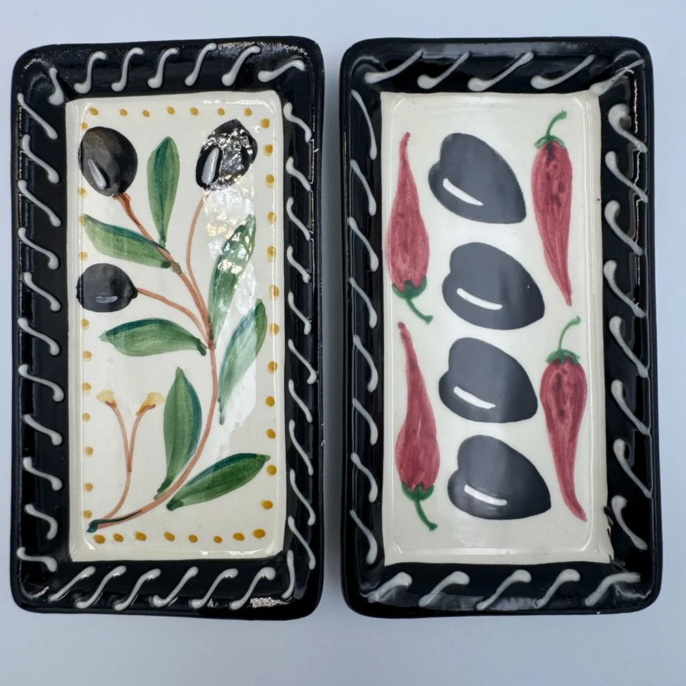 Crate & Barrel Debby Segura‎ Olive Pepper Tray Set Italy 1999 Ceramic